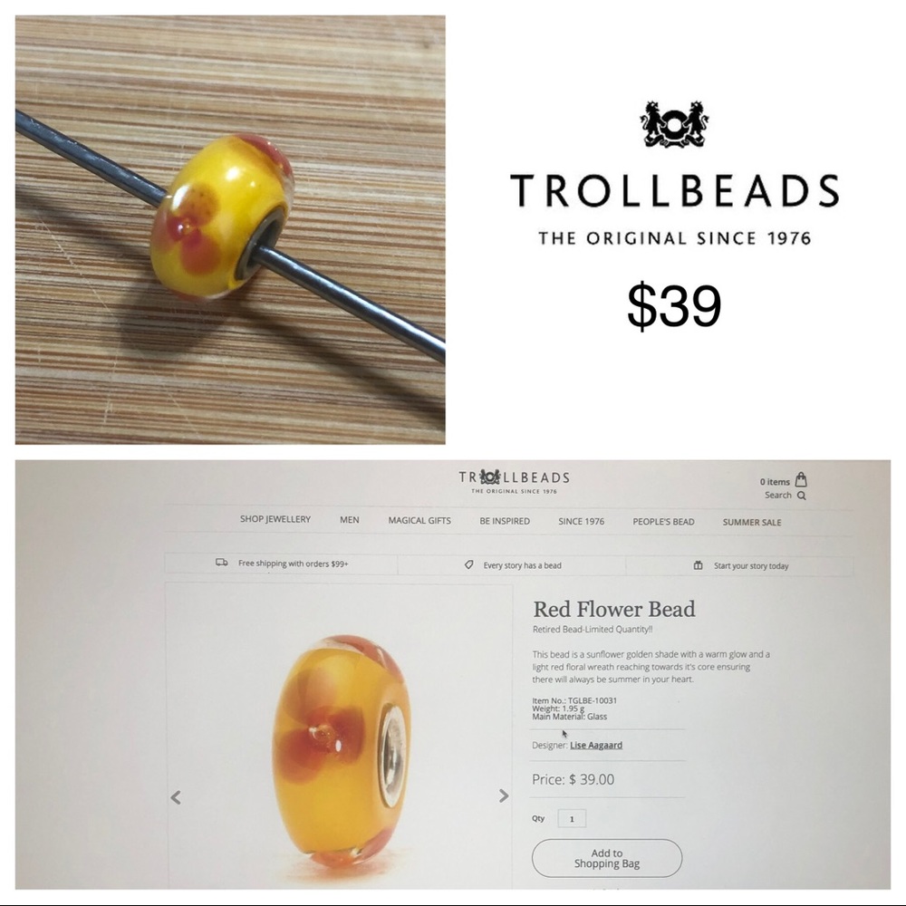 Trollbeads - Red Flower Bead